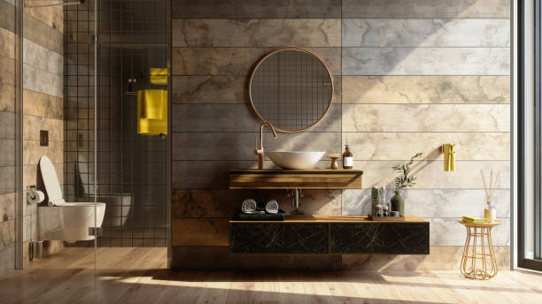 Salle de bain de style chalet en bois rustique