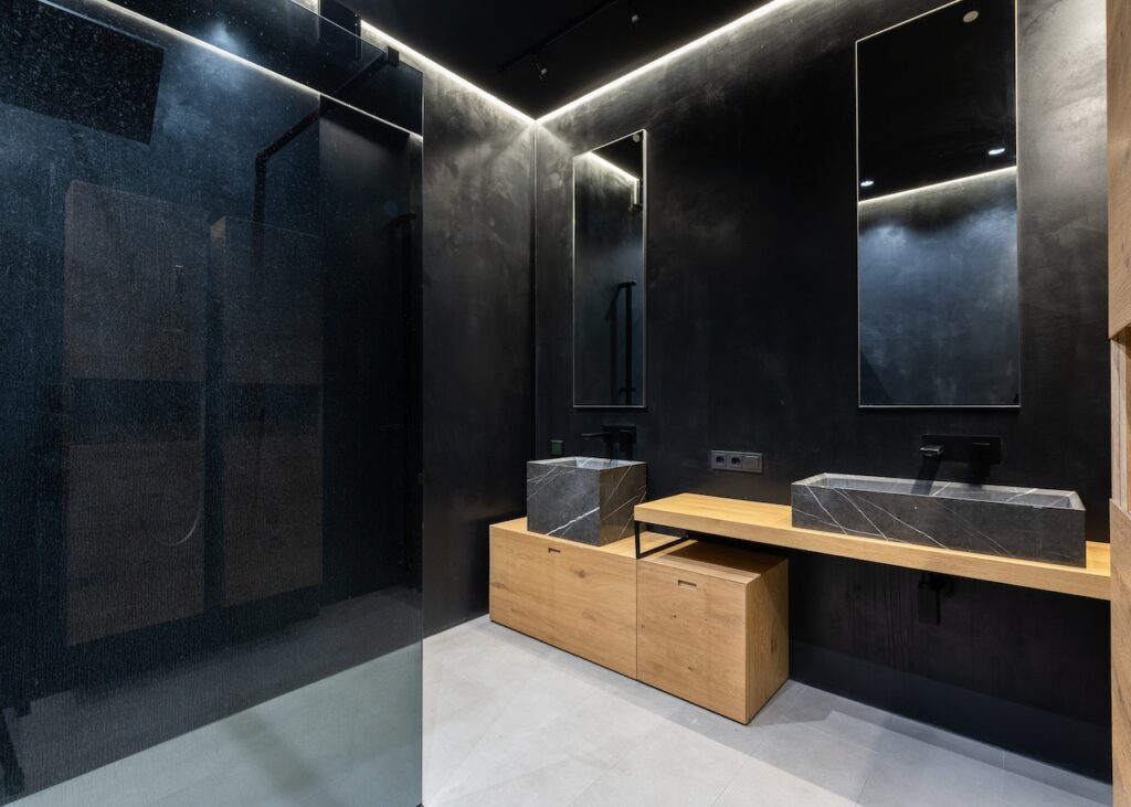 salle de bain douche italienne moderne noir mat