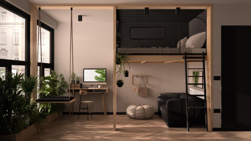 mezzanine avec lit dans studio moderne