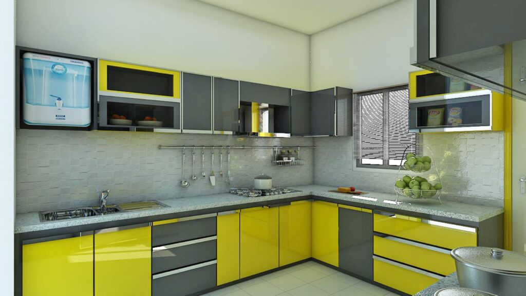 maison intérieur moderne cuisine en jaune