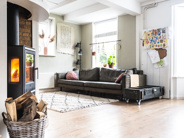Salon avec un poêle à bois