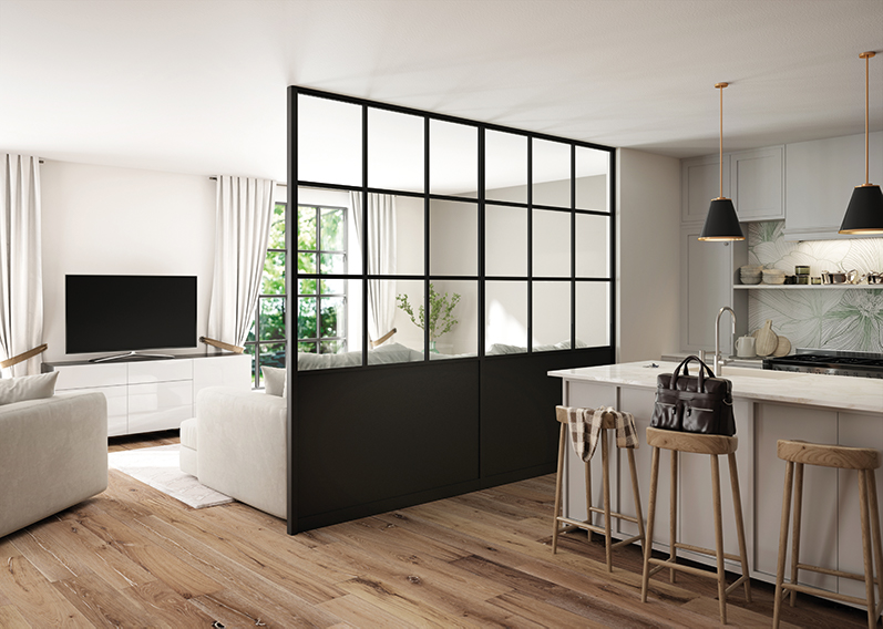 verrière comme délimitation pour aménagement salon cuisine ouverte